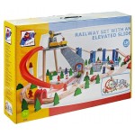 Set Trenulet din lemn Roller Coaster cu macara tunel si 130 de piese